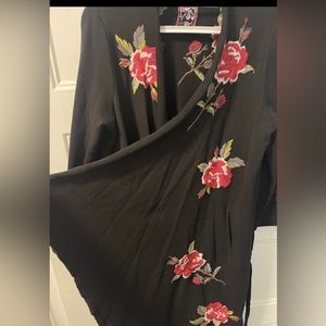 Johnny Was black knit wrap cardigan with belt tie size med